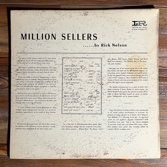 Rick Nelson Million Sellers LP 1964 Stereo Vinyl Imperial Records - Picture 2 of 4